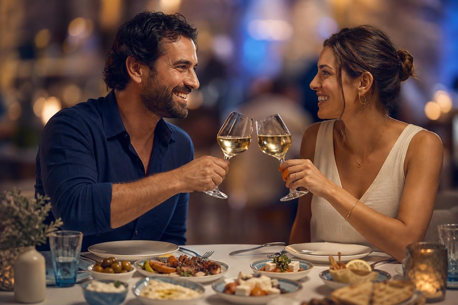KI-Illustration zum Thema Vom Meze zum Beat: Wie im CAVOS Dinner und Party nahtlos zusammenfinden