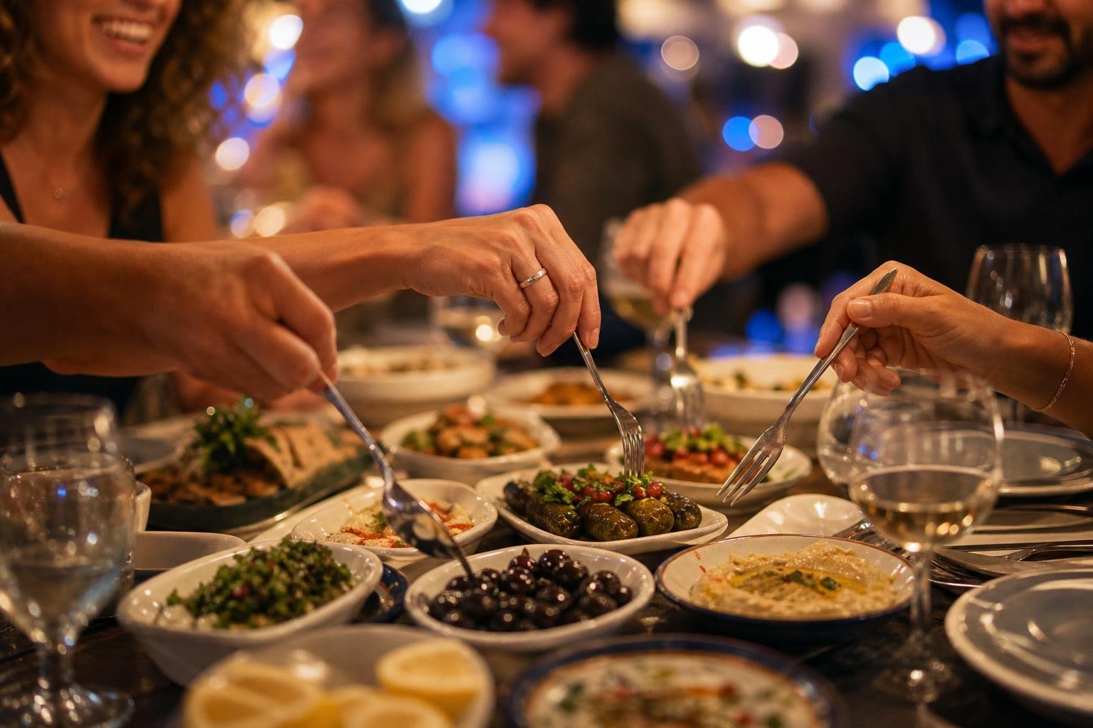 KI-Illustration zum Thema Warum Meze das perfekte Essen für einen geselligen Abend ist