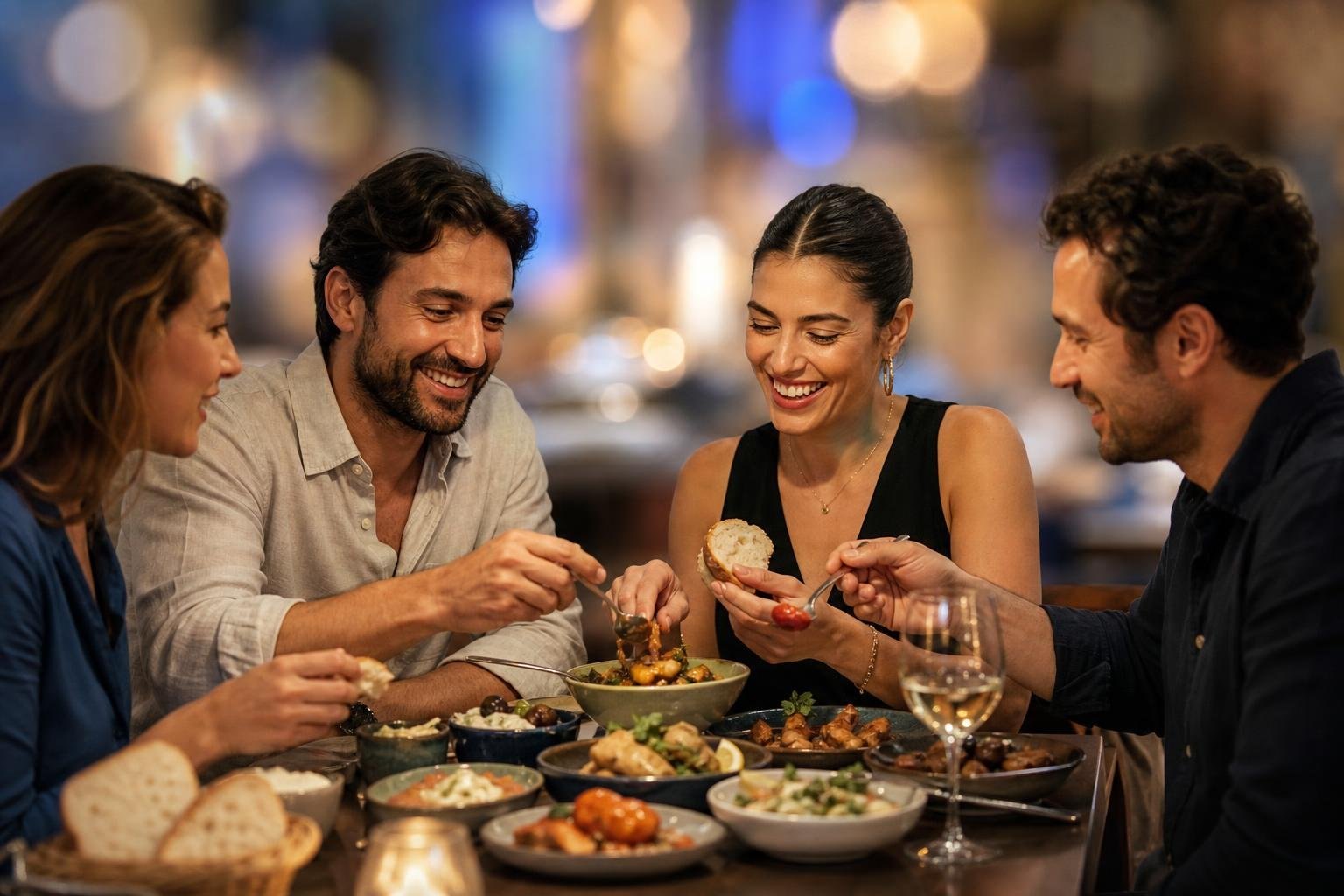 KI-Illustration zum Thema Meze im CAVOS – Gemeinsam schmeckt’s einfach besser