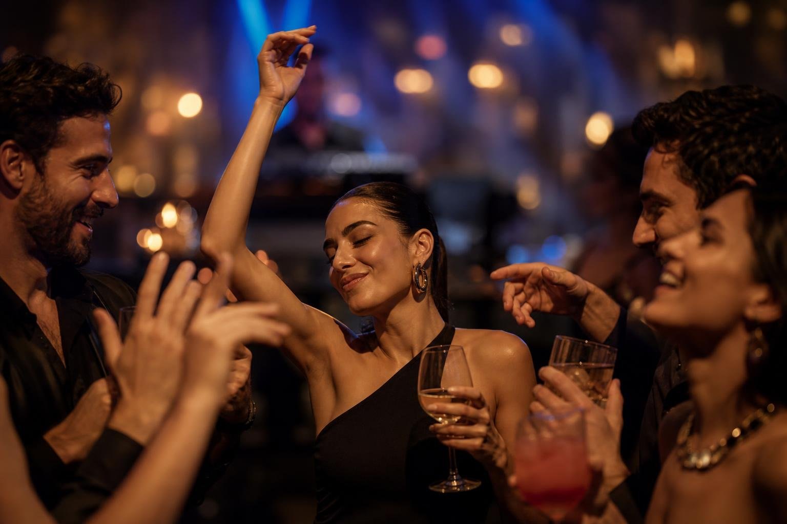KI-Illustration zum Thema Halloween im CAVOS Stuttgart — elegante, düstere Nacht mit Champagner für das beste Kostüm